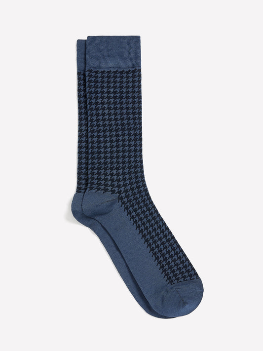 Blue Dress Socks with Houndstooth Pattern